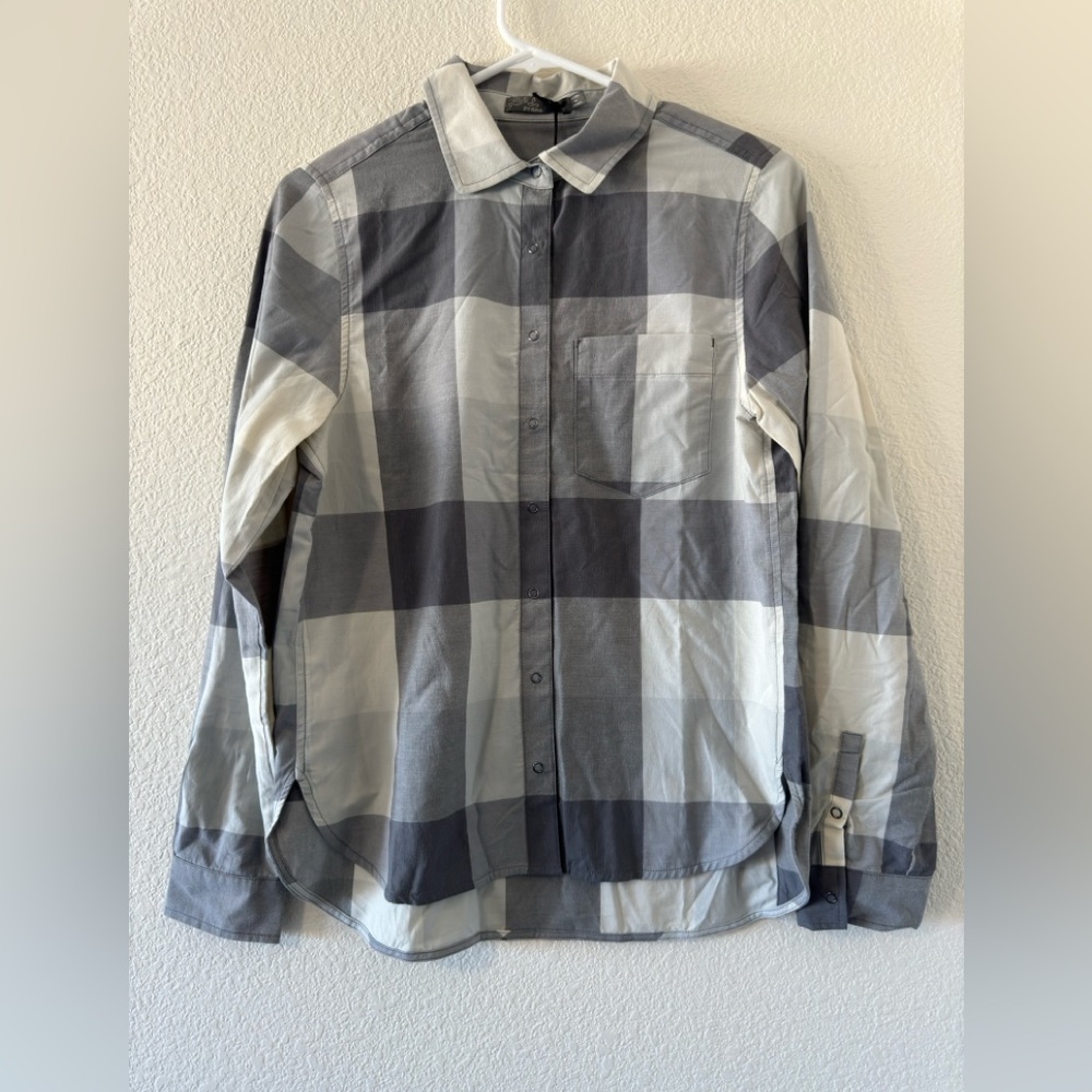 NWT Prana Wildsee Top Grey White Gravel Snap Button Long Sleeve S